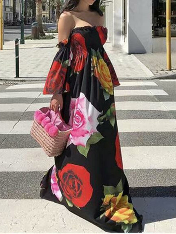 Romantic Tube Top Dress – Full Digital Print, Sleeveless, Spring-Summer Style