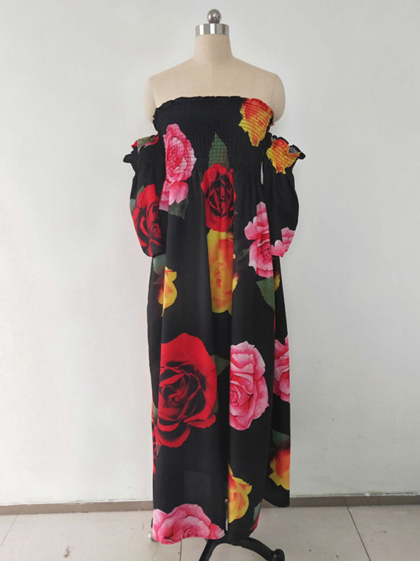 Romantic Tube Top Dress – Full Digital Print, Sleeveless, Spring-Summer Style