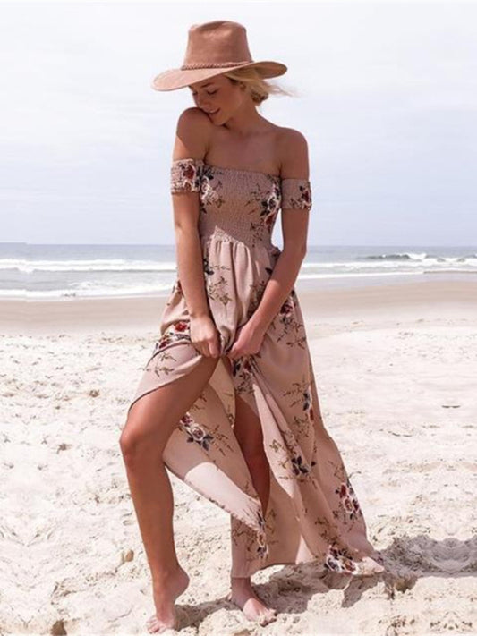 Floral One-Shoulder Chiffon Maxi Dress – Sleeveless & Slit Style