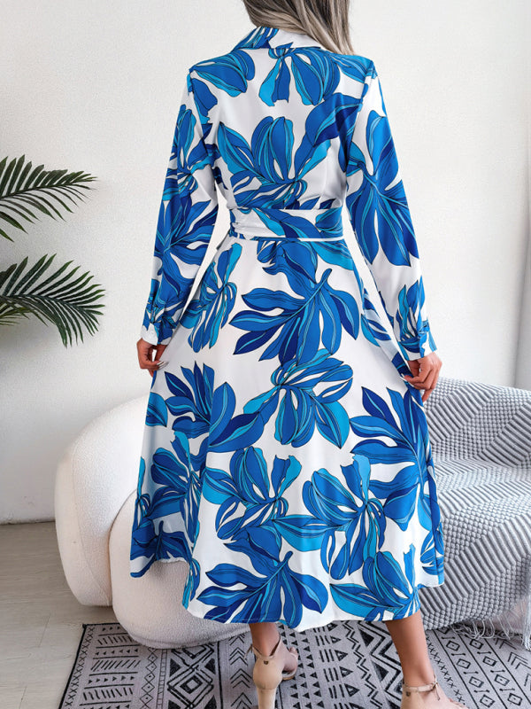 Women's Floral Print Lapel Shirt Dress with Tie Waist – Sleeveless & Woven