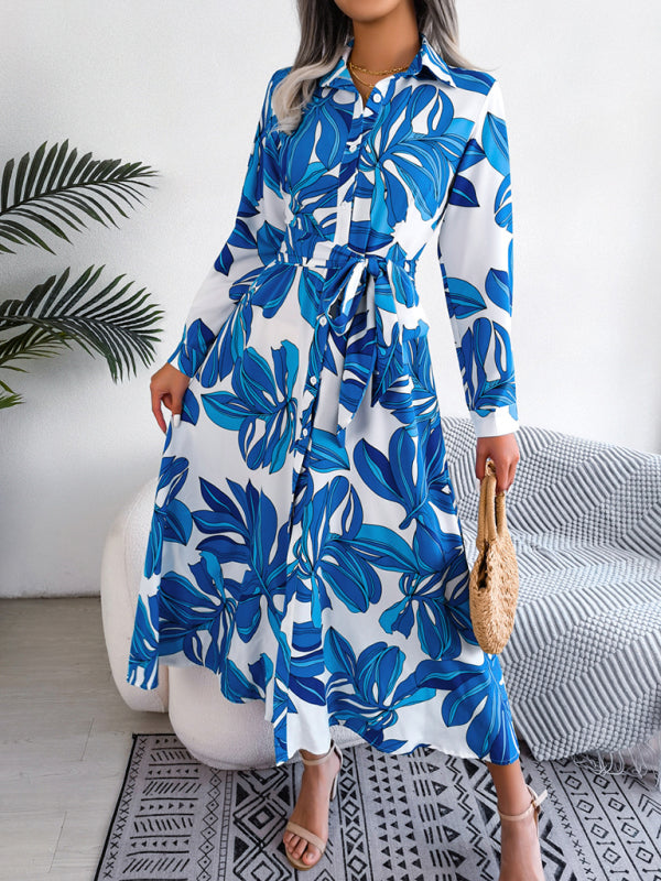 Women's Floral Print Lapel Shirt Dress with Tie Waist – Sleeveless & Woven