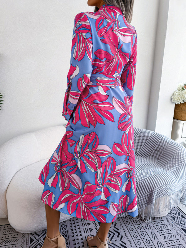Women's Floral Print Lapel Shirt Dress with Tie Waist – Sleeveless & Woven