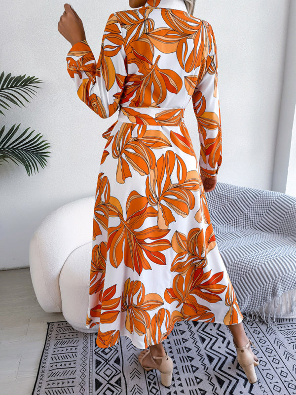 Women's Floral Print Lapel Shirt Dress with Tie Waist – Sleeveless & Woven