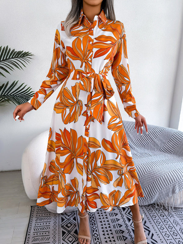 Women's Floral Print Lapel Shirt Dress with Tie Waist – Sleeveless & Woven