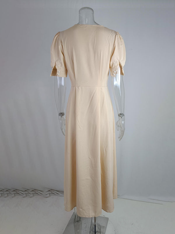 Single-Breasted Sleeveless Midi Dress – Thigh-High Slit, Solid Color