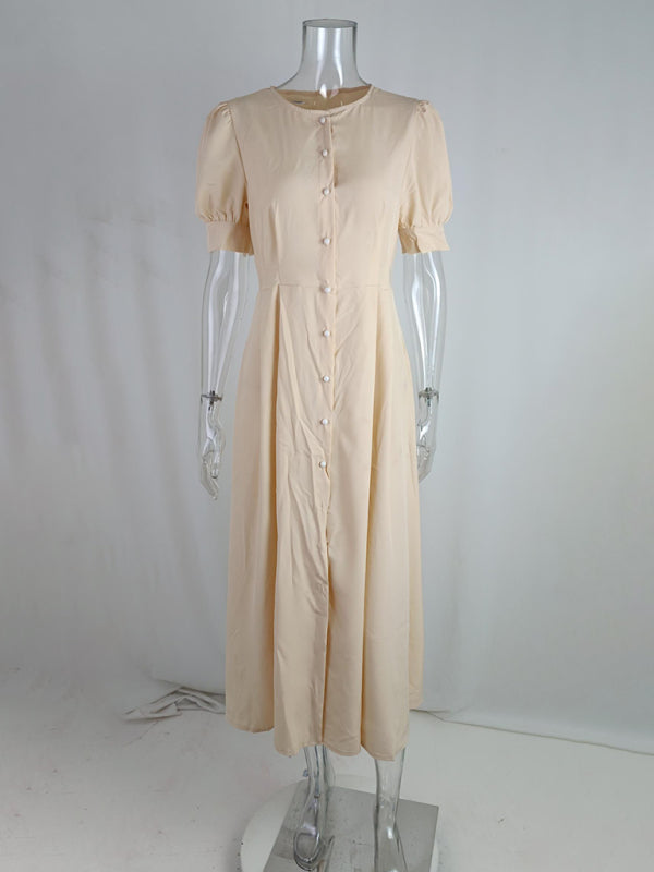Single-Breasted Sleeveless Midi Dress – Thigh-High Slit, Solid Color