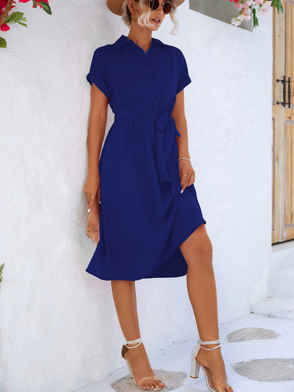 Elegant Waist Tie Sleeveless Shirt Dress – Midi Button Style for Spring/Summer