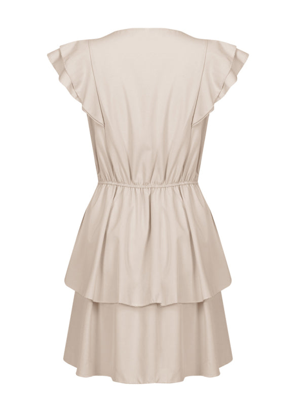 Ruffle Sleeve Layered Midi Dress – Lightweight, Solid-Colored Summer Style