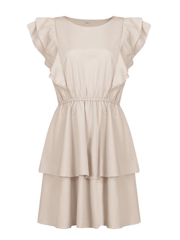 Ruffle Sleeve Layered Midi Dress – Lightweight, Solid-Colored Summer Style