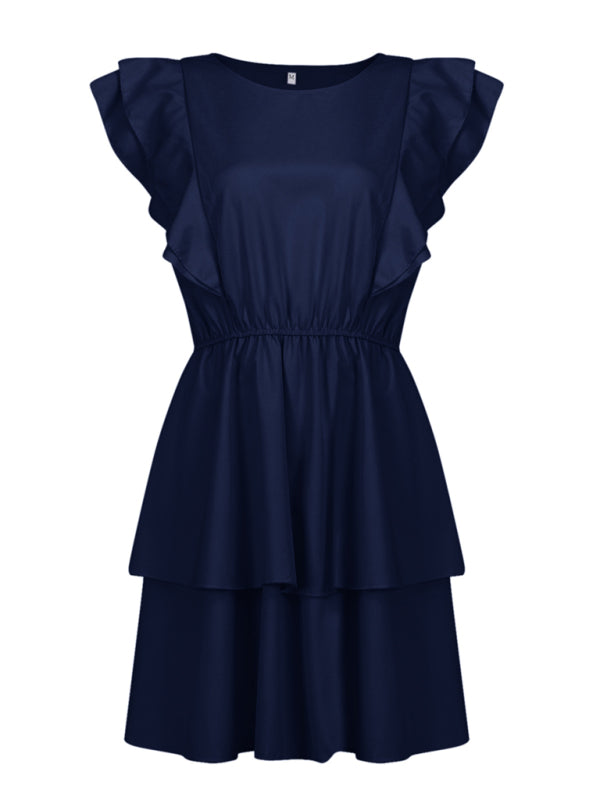 Ruffle Sleeve Layered Midi Dress – Lightweight, Solid-Colored Summer Style