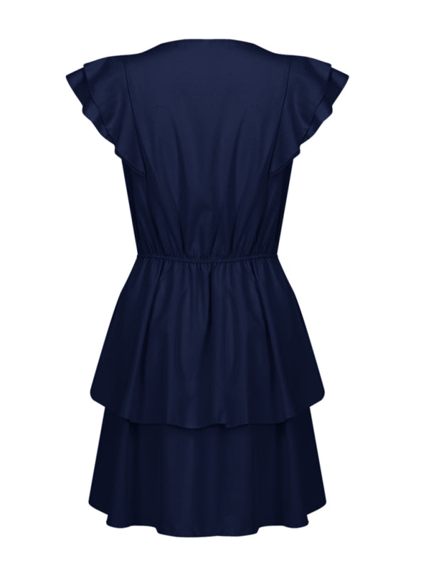 Ruffle Sleeve Layered Midi Dress – Lightweight, Solid-Colored Summer Style