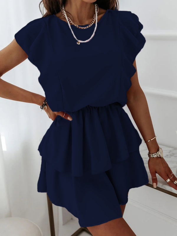 Ruffle Sleeve Layered Midi Dress – Lightweight, Solid-Colored Summer Style
