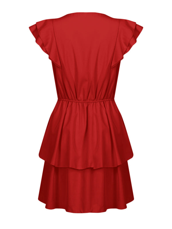 Ruffle Sleeve Layered Midi Dress – Lightweight, Solid-Colored Summer Style