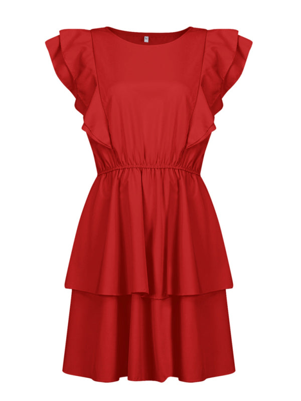 Ruffle Sleeve Layered Midi Dress – Lightweight, Solid-Colored Summer Style