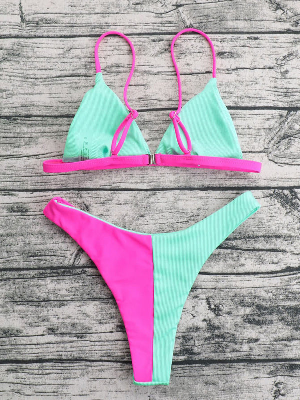 Colorblock High-Stretch Bikini Set – Sexy Two-Piece with Comfortable Fit
