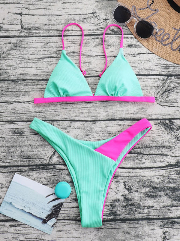Colorblock High-Stretch Bikini Set – Sexy Two-Piece with Comfortable Fit