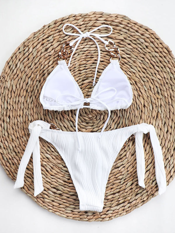 Sexy High-Stretch Solid Two-Piece Bikini Set – Sleek Knit Design