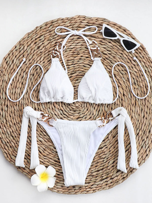 Sexy High-Stretch Solid Two-Piece Bikini Set – Sleek Knit Design