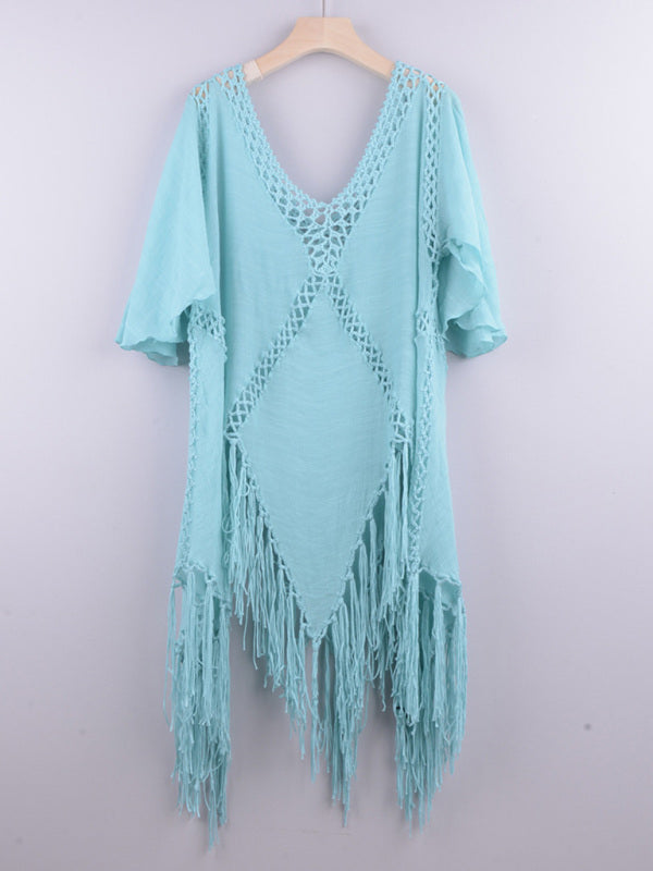 Tassel Irregular Bikini Cover-Up – Hand Crochet Splice Sun Protection Top