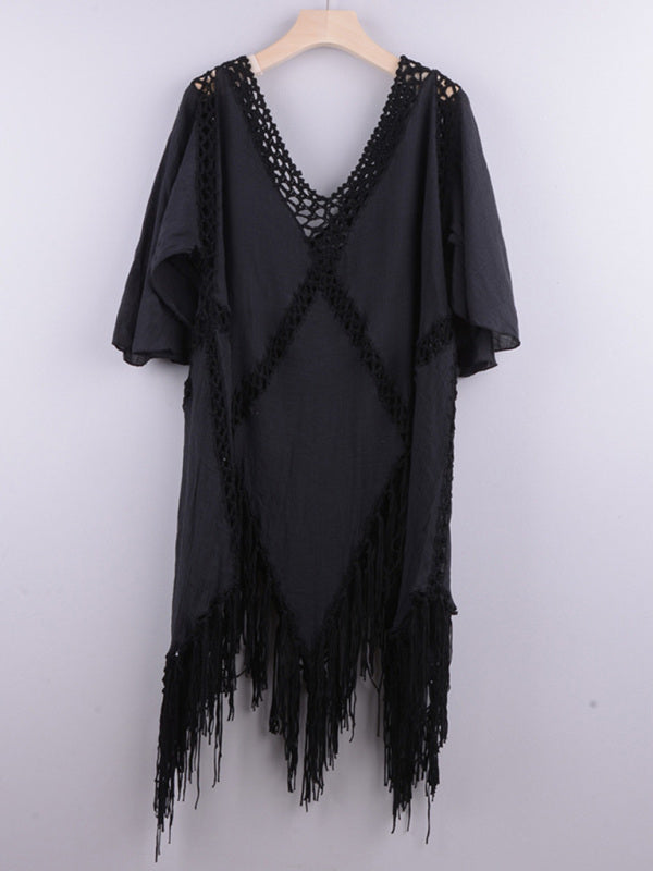 Tassel Irregular Bikini Cover-Up – Hand Crochet Splice Sun Protection Top