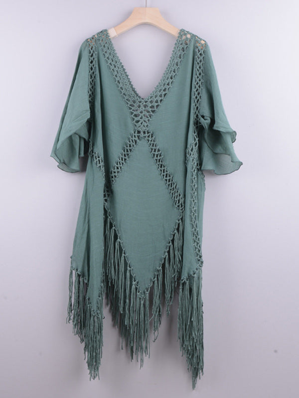 Tassel Irregular Bikini Cover-Up – Hand Crochet Splice Sun Protection Top