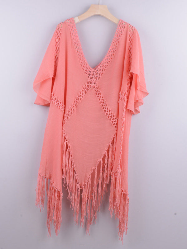 Tassel Irregular Bikini Cover-Up – Hand Crochet Splice Sun Protection Top