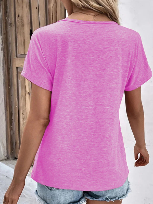 New casual vacation comfortable loose collar short-sleeved T-shirt sweater button top