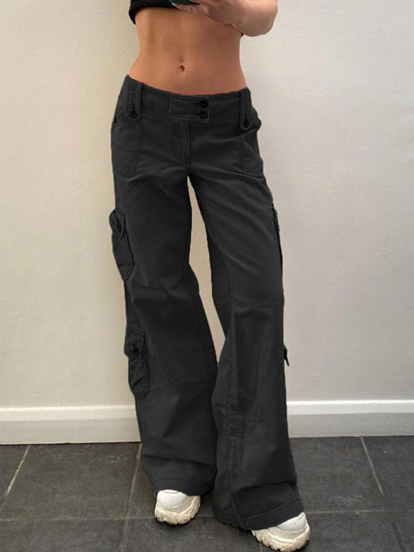 Retro Wide Belt Cargo Trousers with Pockets