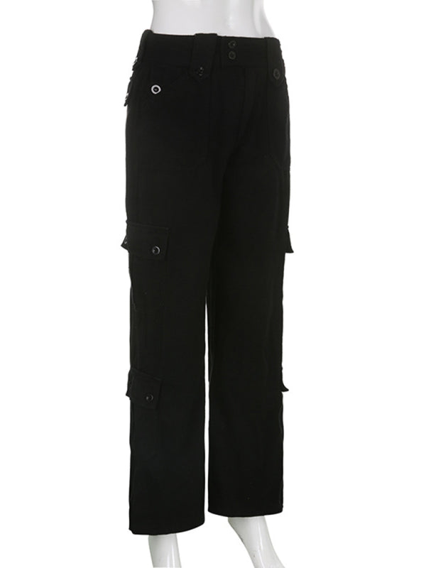 Retro Wide Belt Cargo Trousers with Pockets