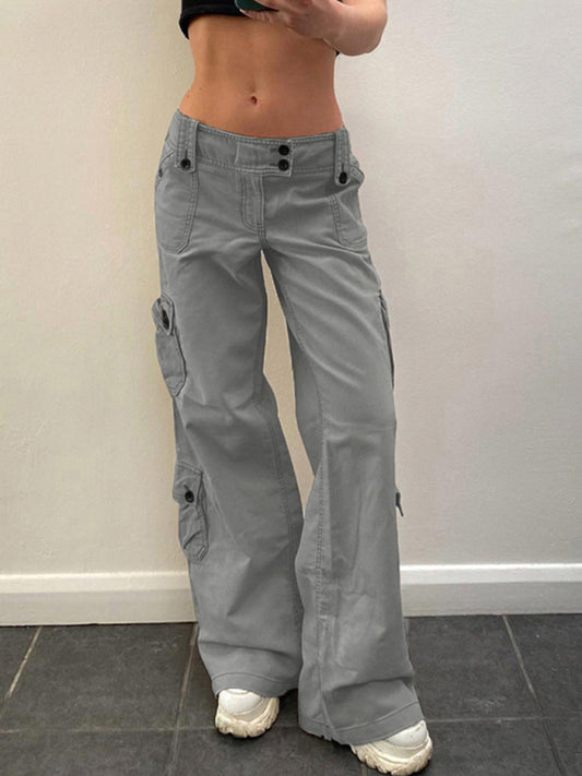 Retro Wide Belt Cargo Trousers with Pockets