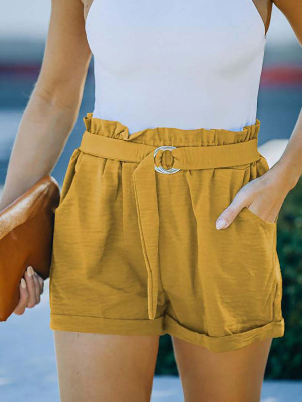 High Waist Casual Shorts with Belt – Smiling Maria