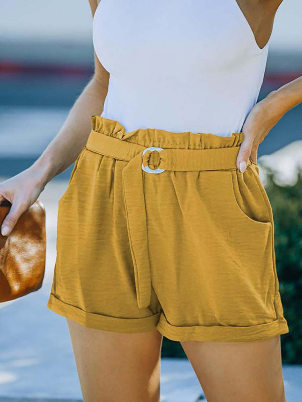 High Waist Casual Shorts with Belt – Smiling Maria