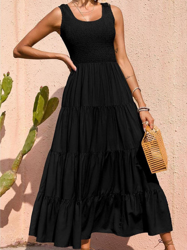 Sleeveless Pleated Swing Dress – Solid Color, Flowy Fit, Summer Style