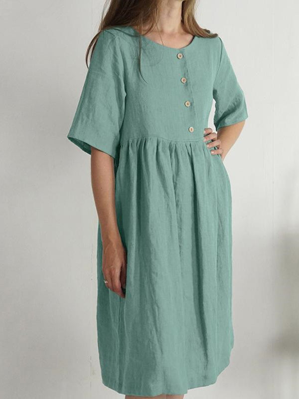 Cotton Linen Sleeveless Midi Dress with Pockets – Lightweight Summer Casual Style