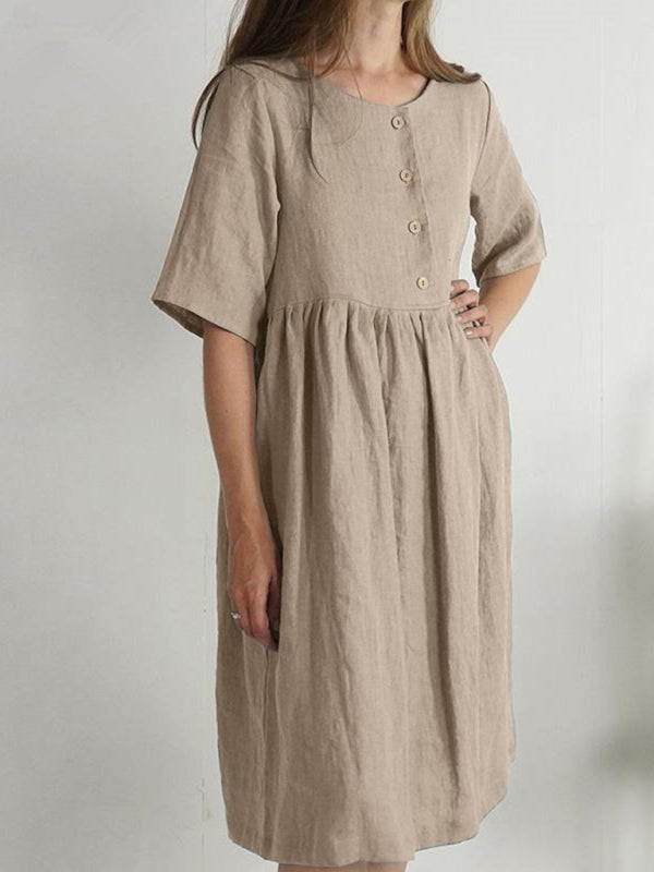 Cotton Linen Sleeveless Midi Dress with Pockets – Lightweight Summer Casual Style