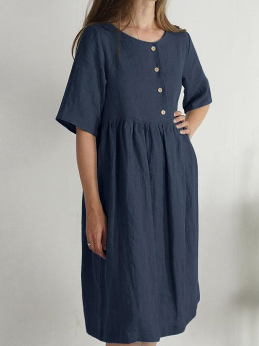 Cotton Linen Sleeveless Midi Dress with Pockets – Lightweight Summer Casual Style