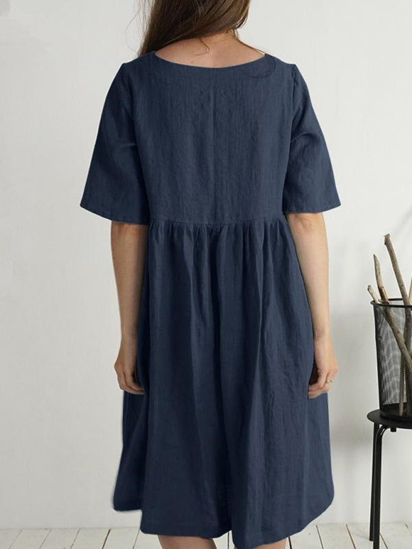 Cotton Linen Sleeveless Midi Dress with Pockets – Lightweight Summer Casual Style