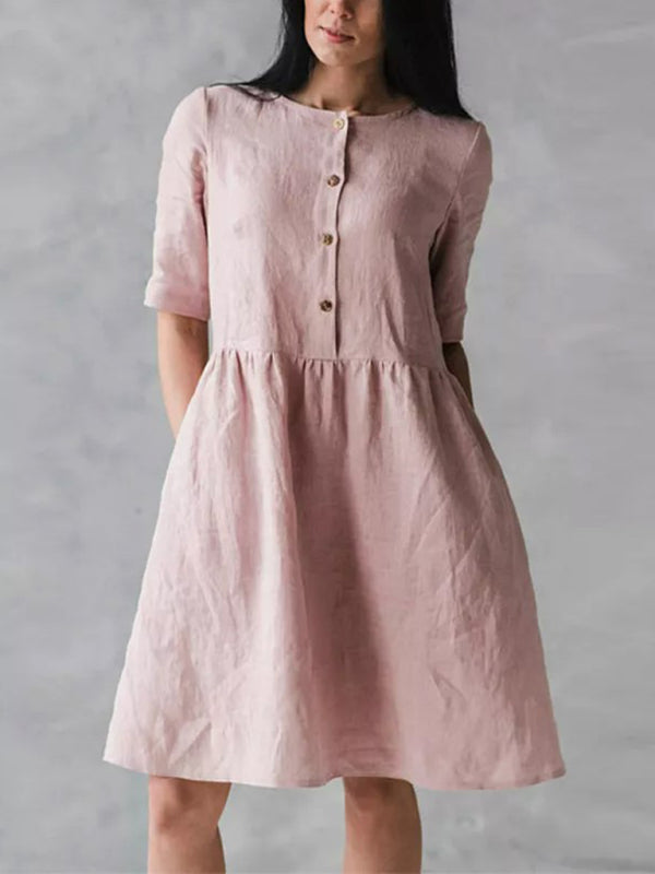 Cotton Linen Sleeveless Midi Dress with Pockets – Lightweight Summer Casual Style