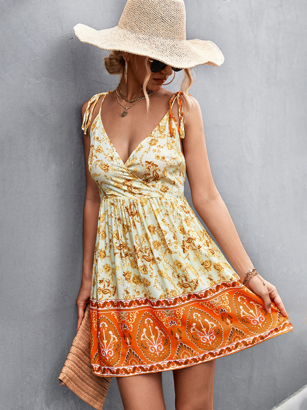Bohemian Floral Backless Dress – Lightweight Vacation-Ready Midi