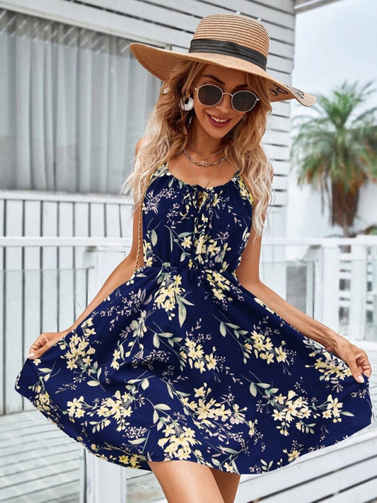 Elegant Sleeveless Summer Dress – Printed Pullover with Elastic Waist