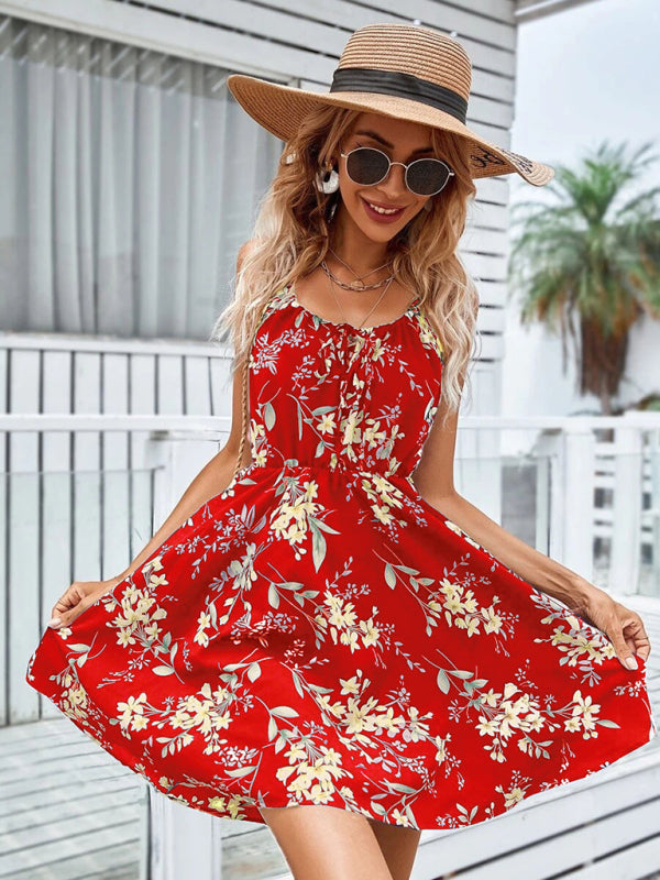 Elegant Sleeveless Summer Dress – Printed Pullover with Elastic Waist