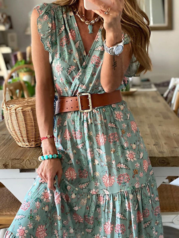 Printed Sleeveless V-Neck Maxi Dress – Lightweight Casual Fit for Summer