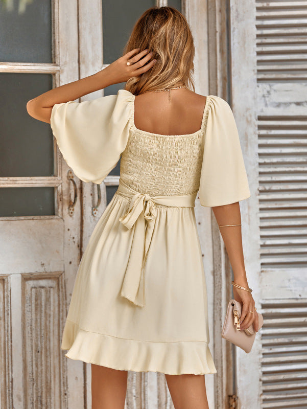 V-Neck Ruffled Waist Midi Dress – Sleeveless Summer Staple in Solid Colors
