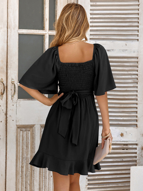 V-Neck Ruffled Waist Midi Dress – Sleeveless Summer Staple in Solid Colors