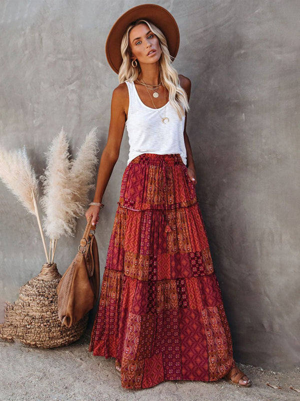 Bohemian High Waist Maxi Skirt