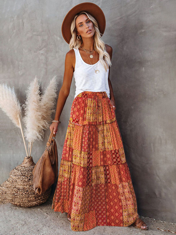 Bohemian High Waist Maxi Skirt