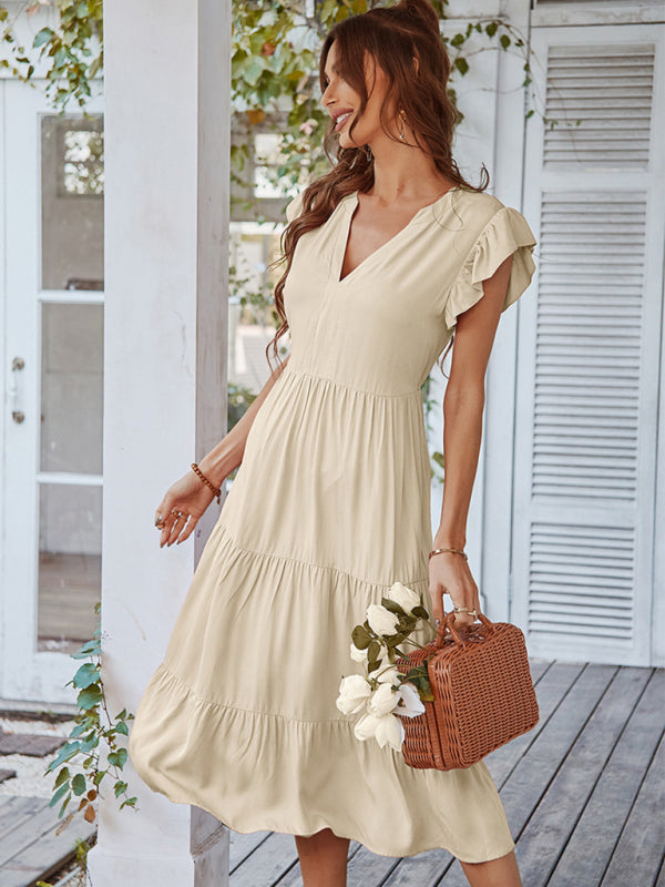 Romantic V-Neck Sleeveless Dress – Lightweight Viscose, Flying Sleeves