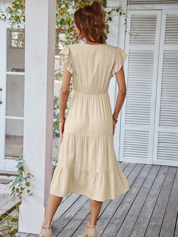Romantic V-Neck Sleeveless Dress – Lightweight Viscose, Flying Sleeves