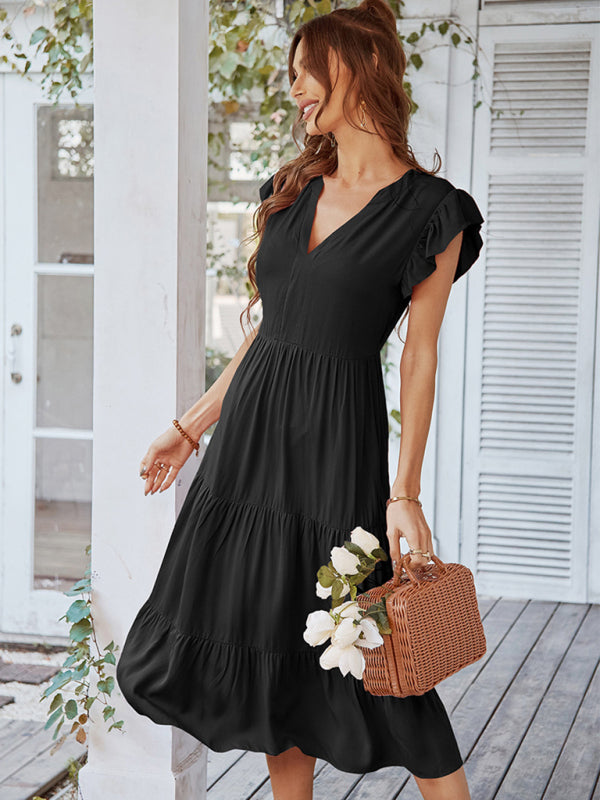 Romantic V-Neck Sleeveless Dress – Lightweight Viscose, Flying Sleeves