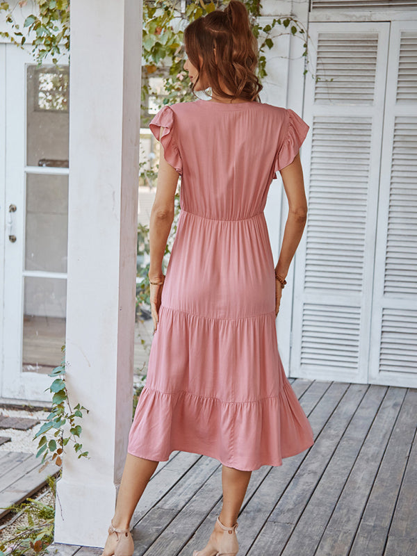 Romantic V-Neck Sleeveless Dress – Lightweight Viscose, Flying Sleeves